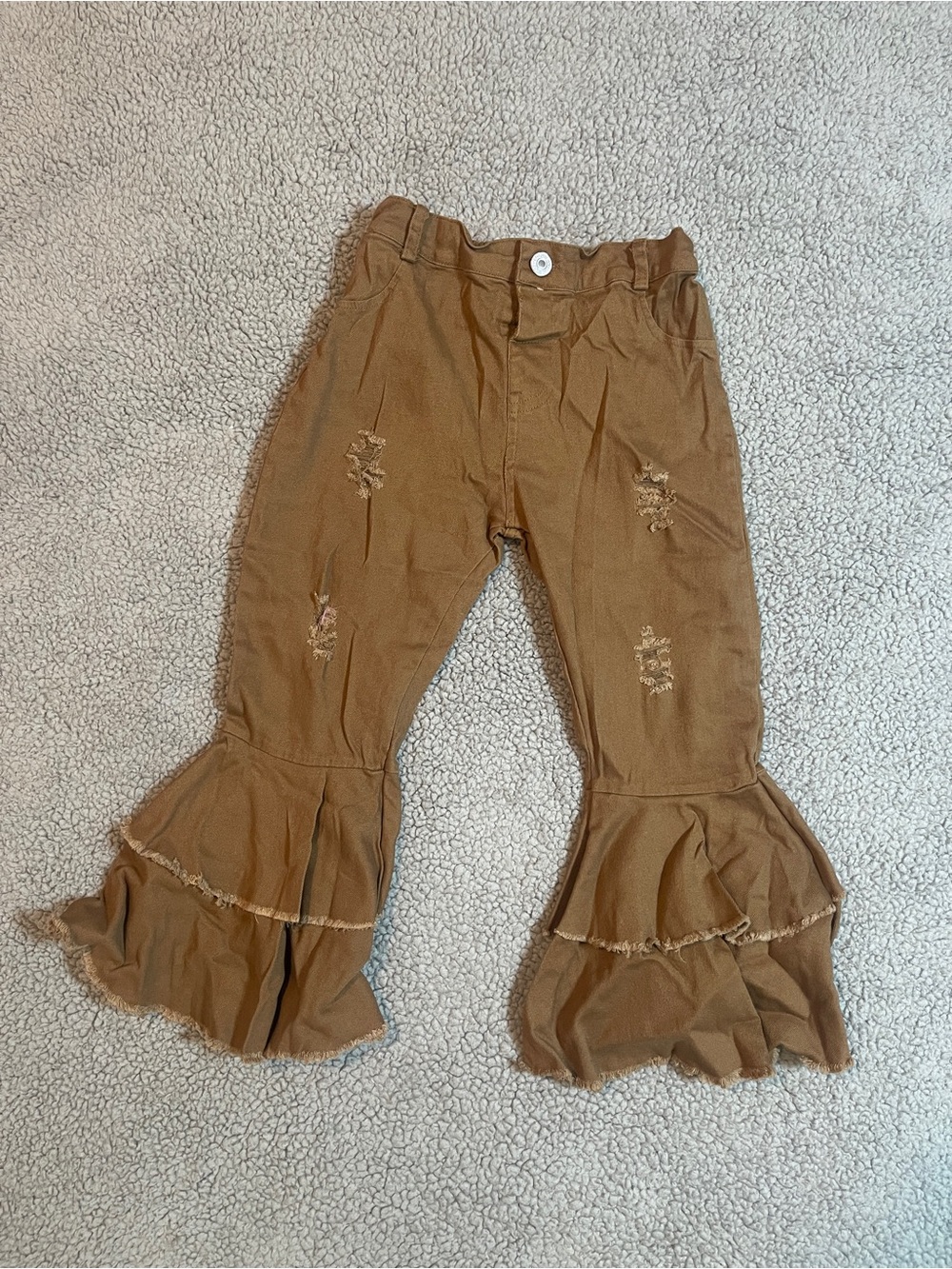 Girls Brown Flare Bell Bottom Pants Distressed Embroidered Size 130